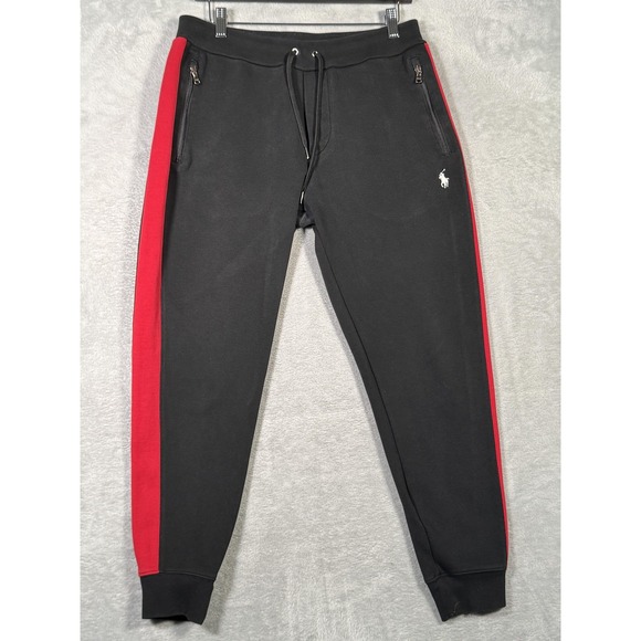 Polo Ralph Lauren Other - Polo Ralph Lauren Jogger Sweatpants Mens Small Black Red Stripe‎ Zip Pockets